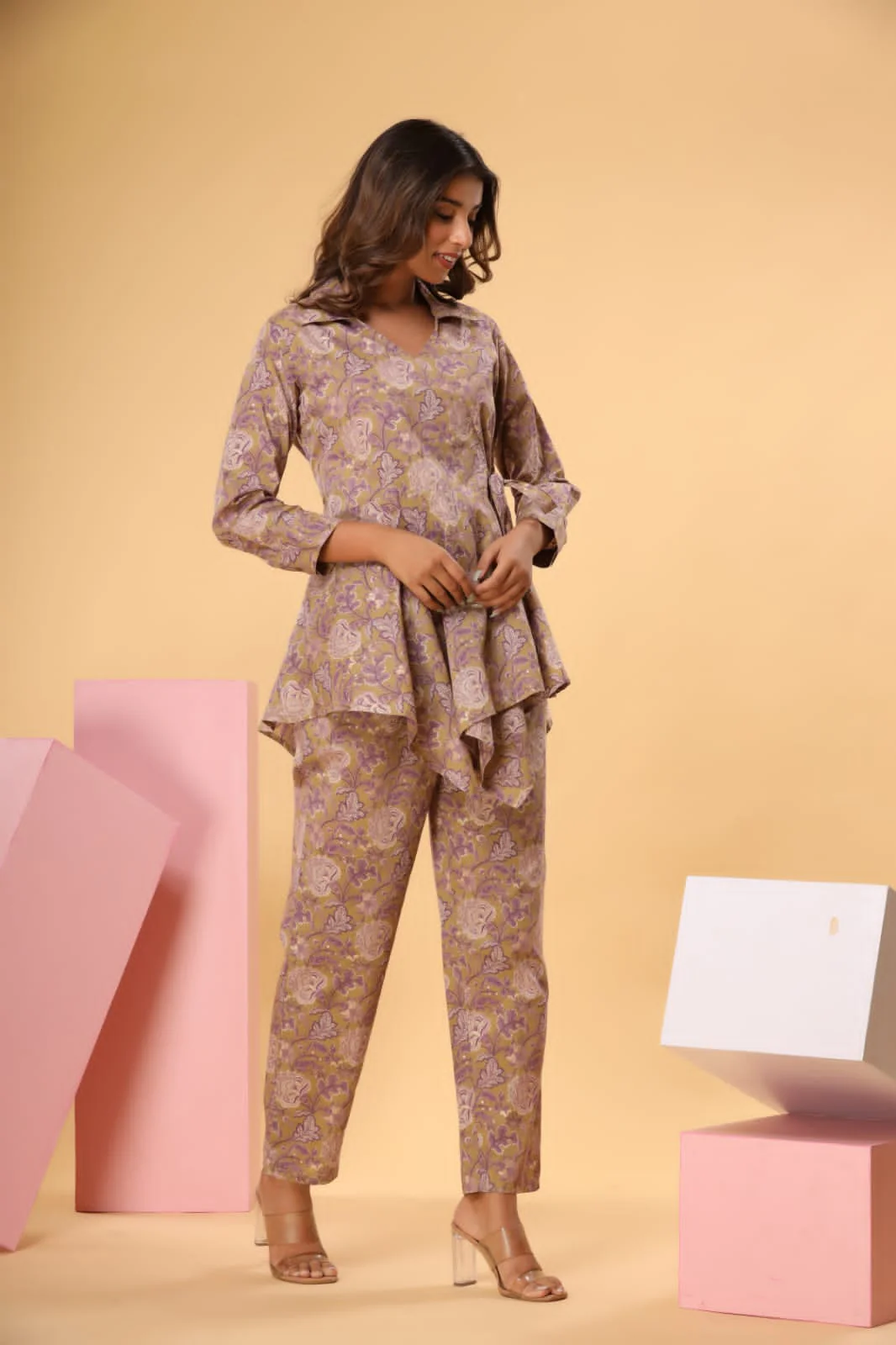 Olive Brown Floral Print Co-Ord Set - Image 3