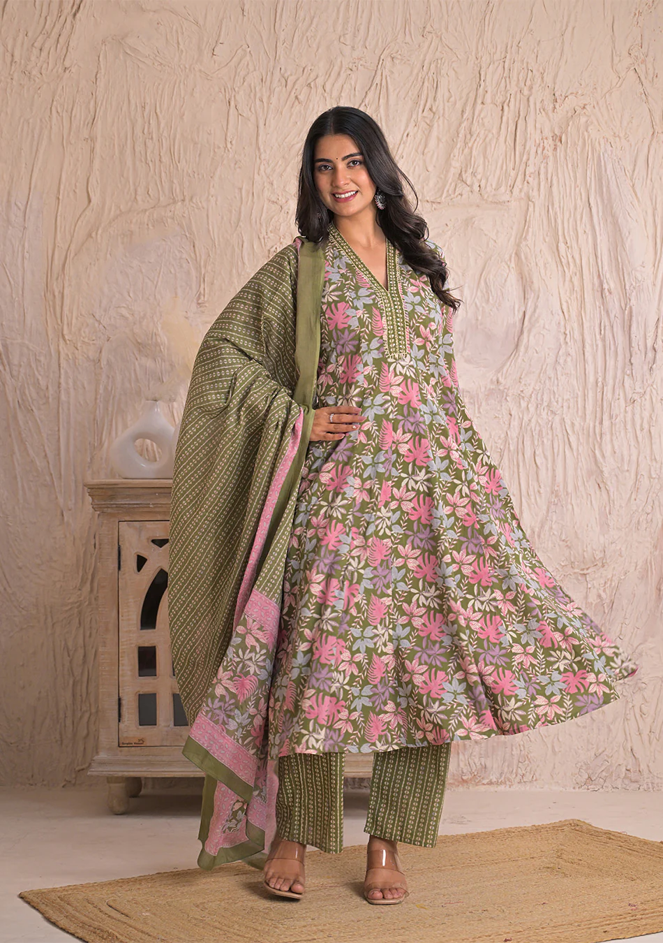 Olive Petal Breeze Anarkali Set - Image 2