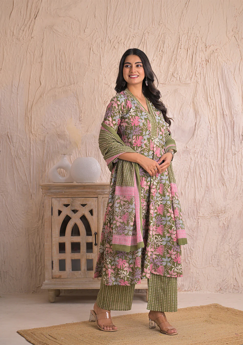 Olive Petal Breeze Anarkali Set - Image 3