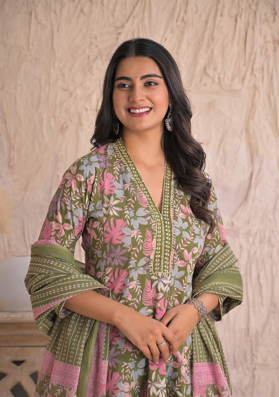 Olive Petal Breeze Anarkali Set - Image 4