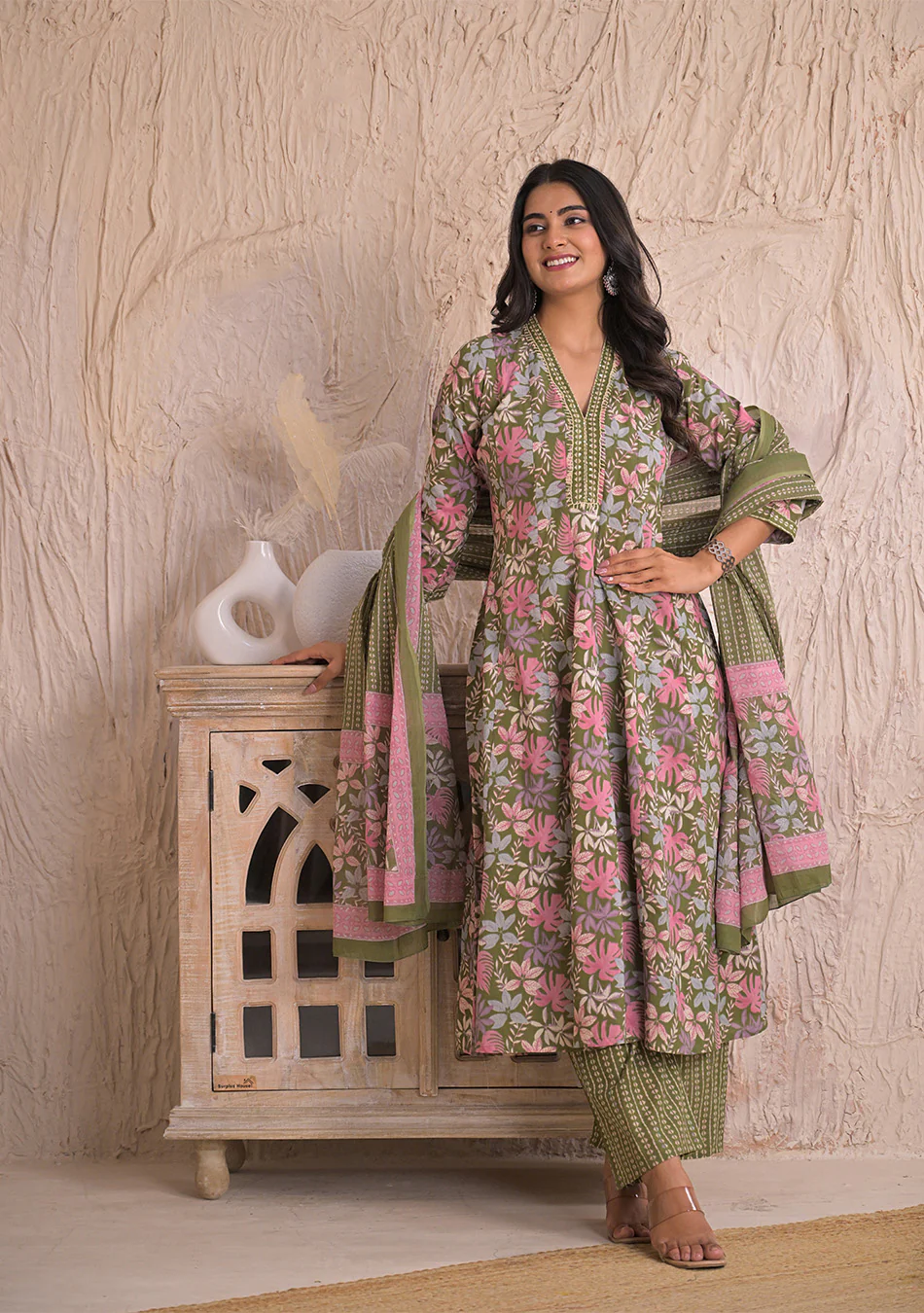 Olive Petal Breeze Anarkali Set - Image 5