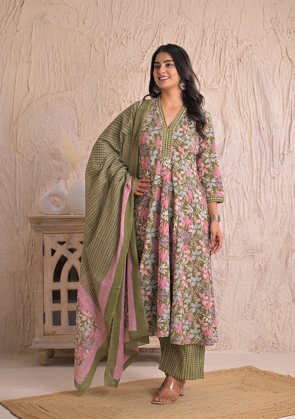 Olive Petal Breeze Anarkali Set - Image 6