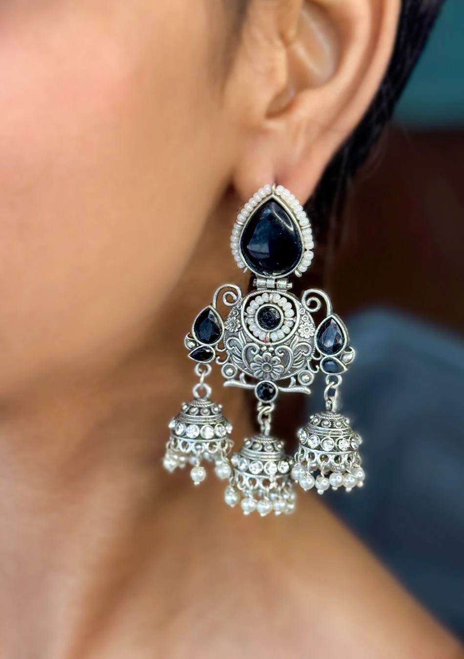 Onyx Regal Jhumkas - Image 3