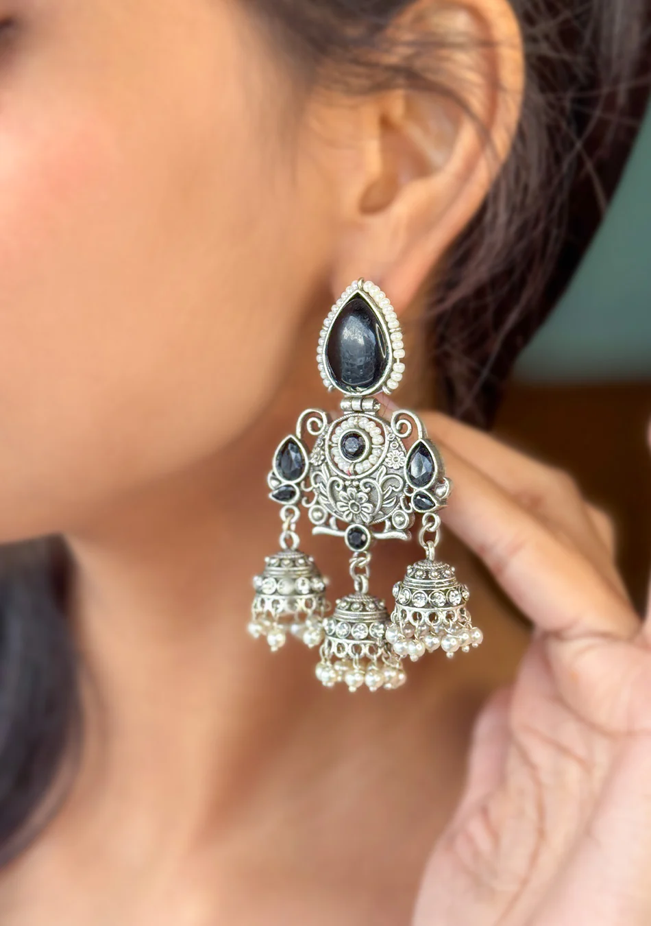 Onyx Regal Jhumkas - Image 4