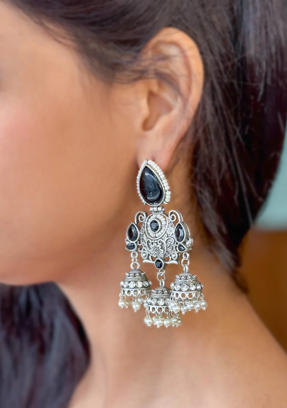 Onyx Regal Jhumkas - Image 5