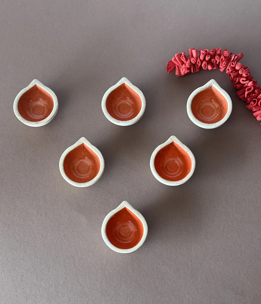 Orange Ceramic Diya - Set of 6 - Image 10