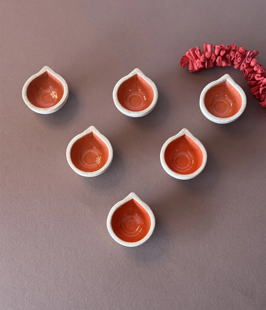 Orange Ceramic Diya - Set of 6 - Image 3