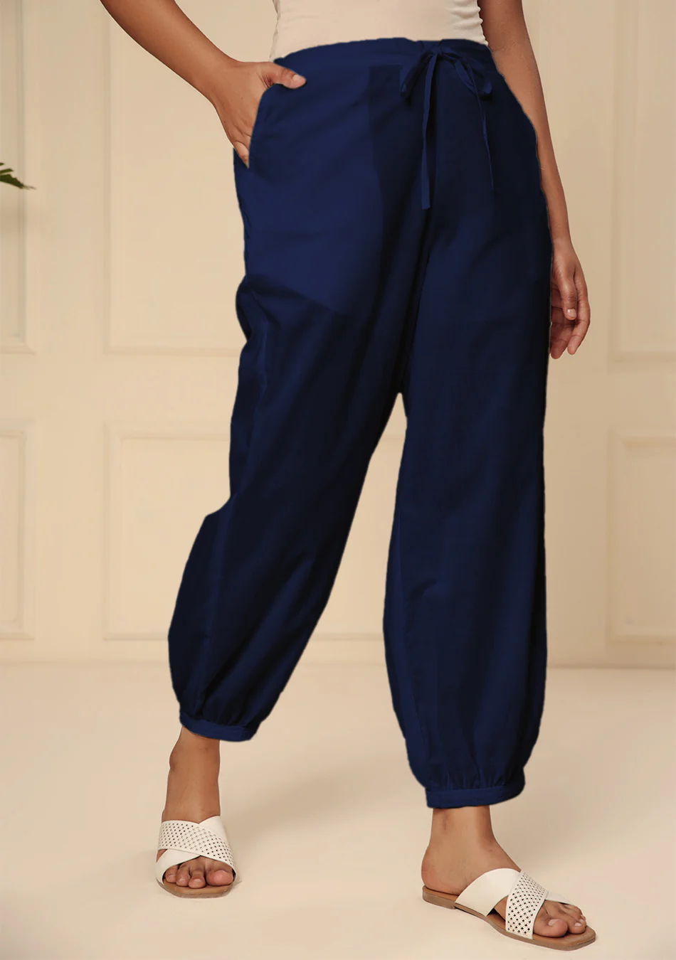 ROYAL BLUE EMBROIDERED LACE CUFF PANT - Image 2