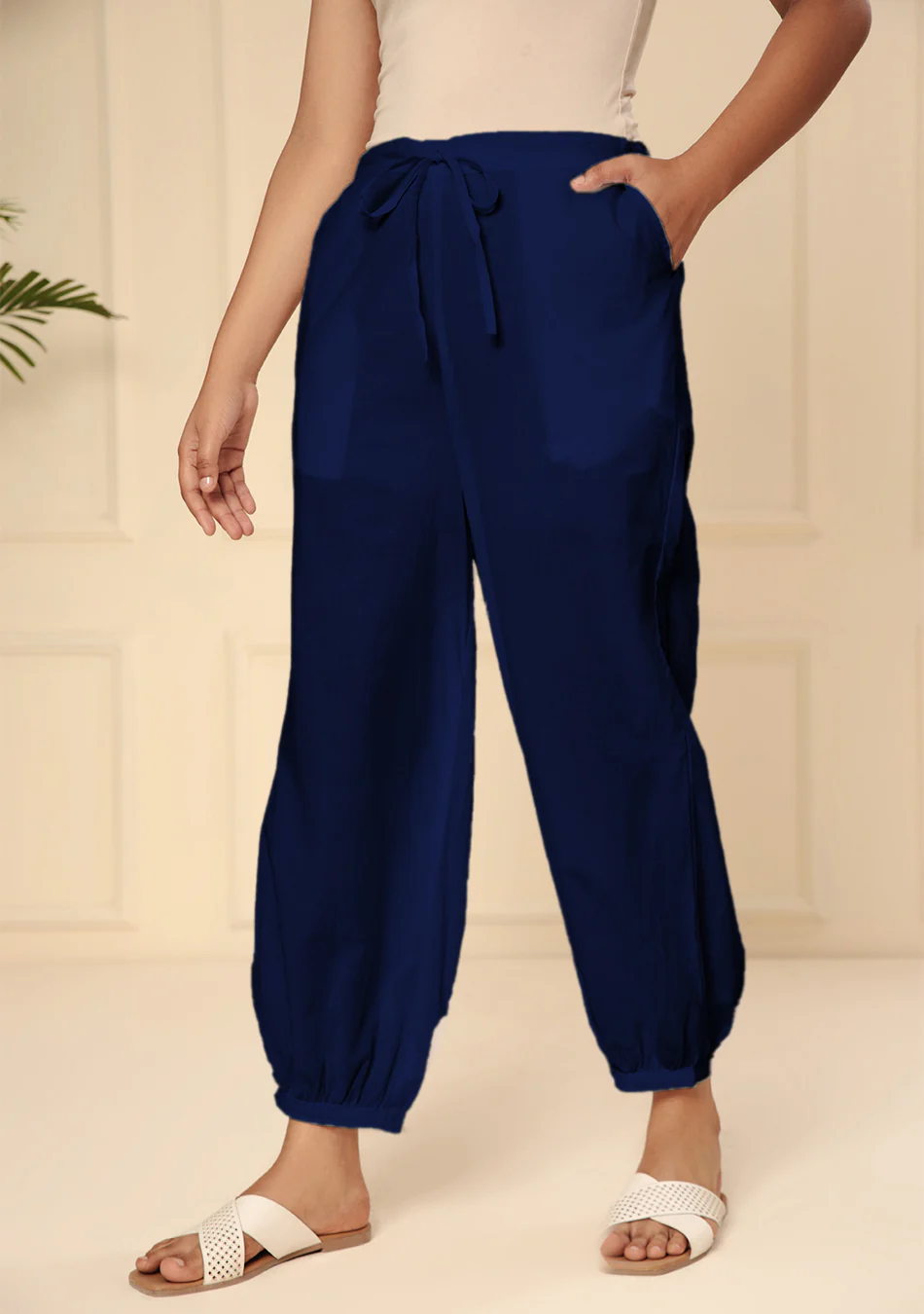 ROYAL BLUE EMBROIDERED LACE CUFF PANT - Image 3