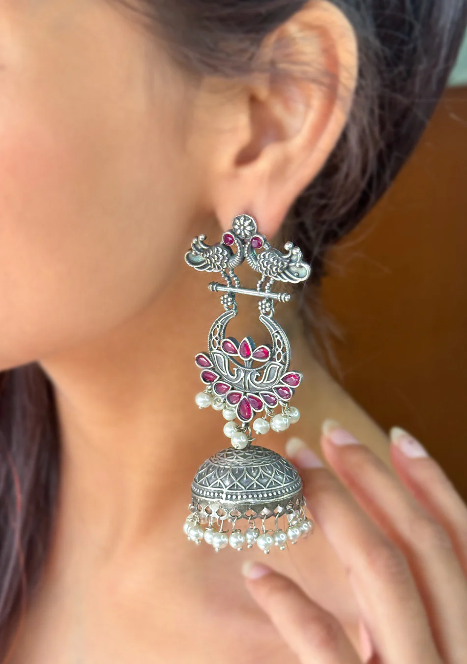 Peacock Bloom Jhumka - Image 2