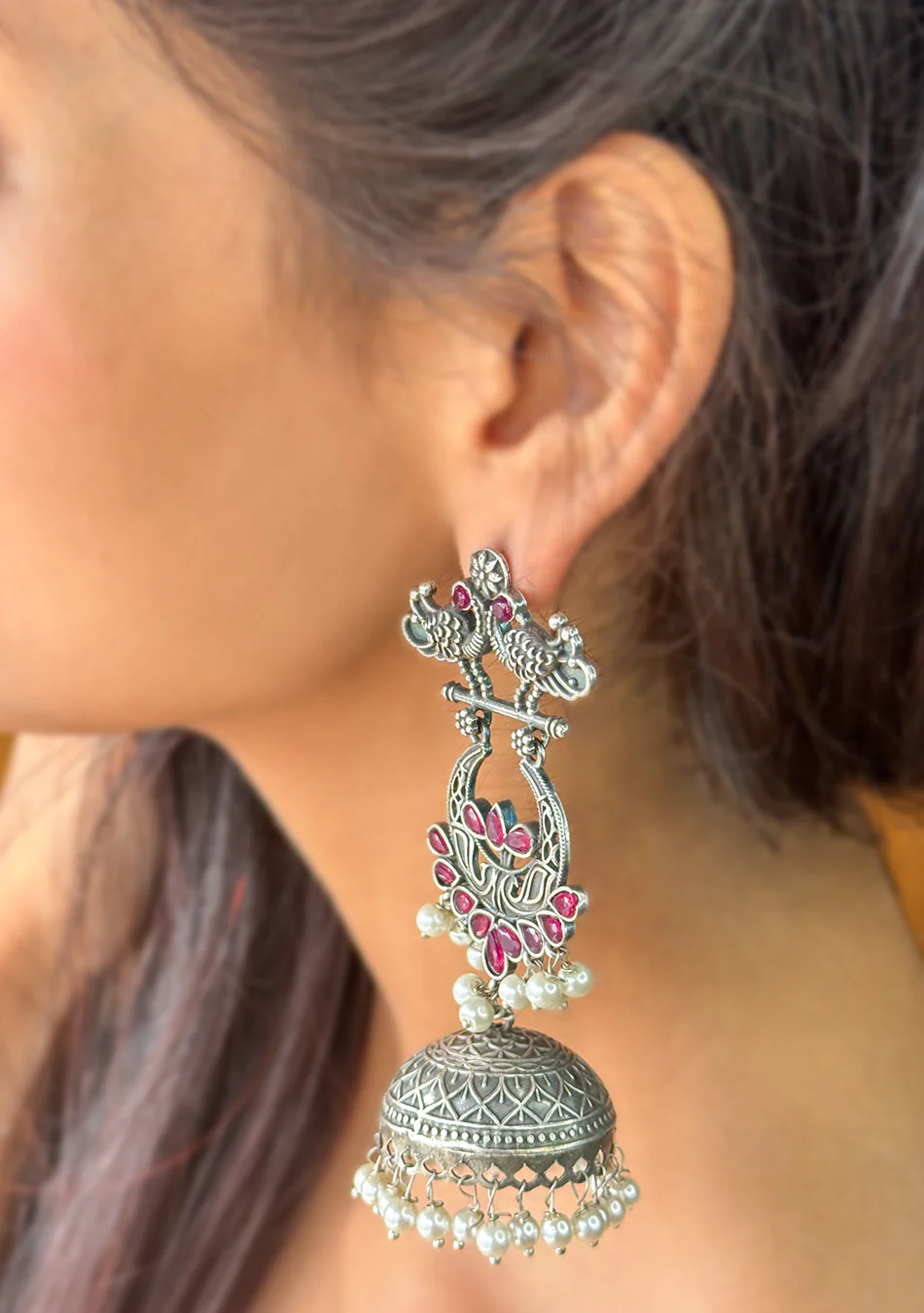 Peacock Bloom Jhumka - Image 3