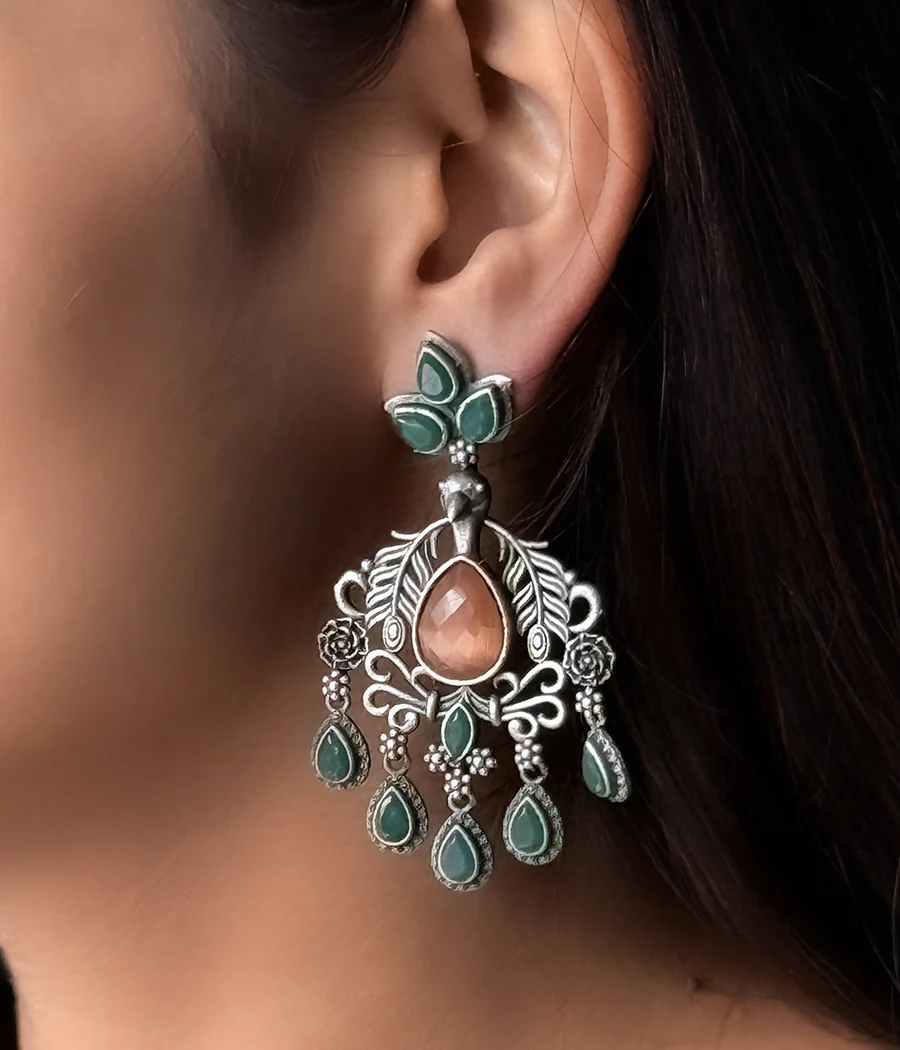 PEACOCK JADE DANGLE EARRINGS - Image 2