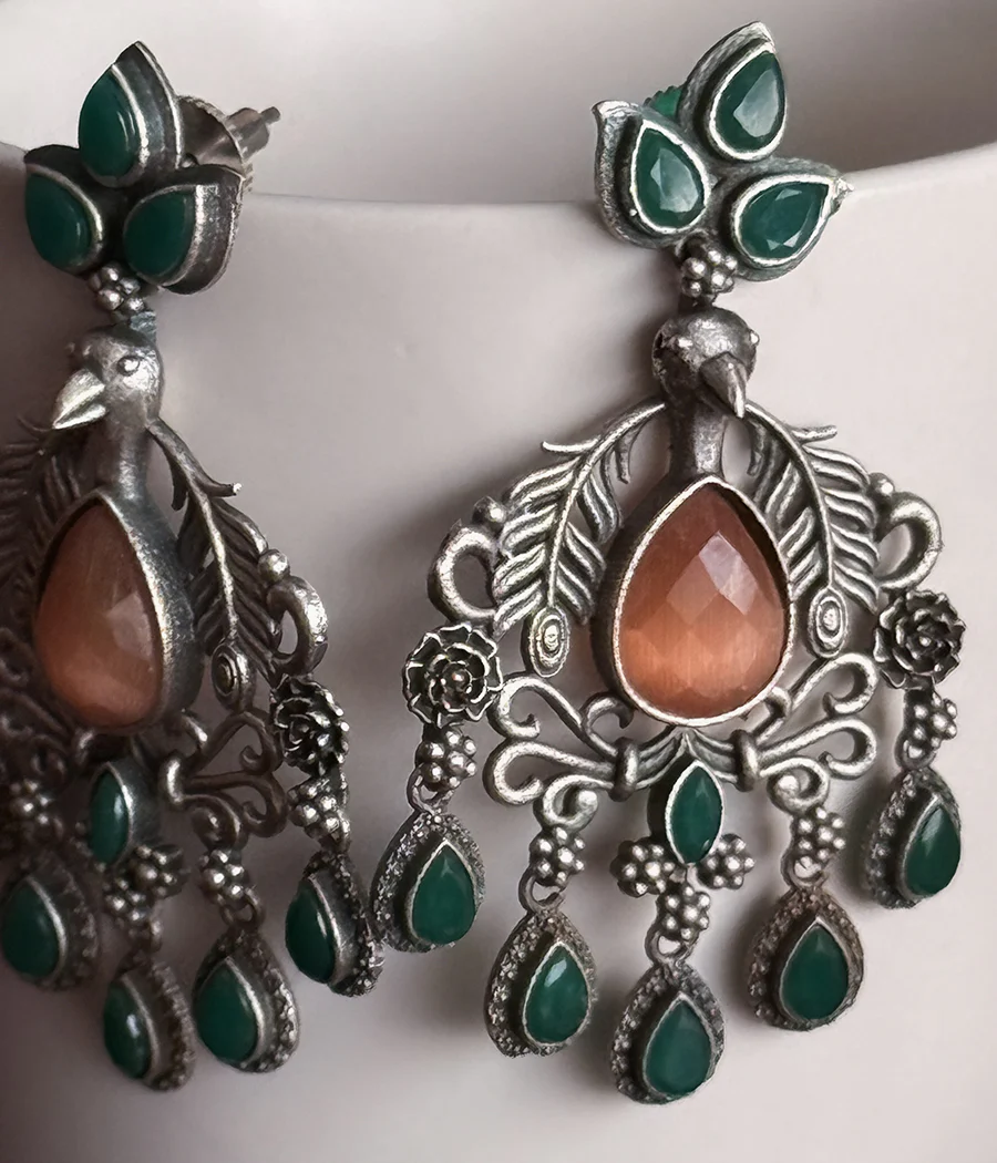 PEACOCK JADE DANGLE EARRINGS - Image 3