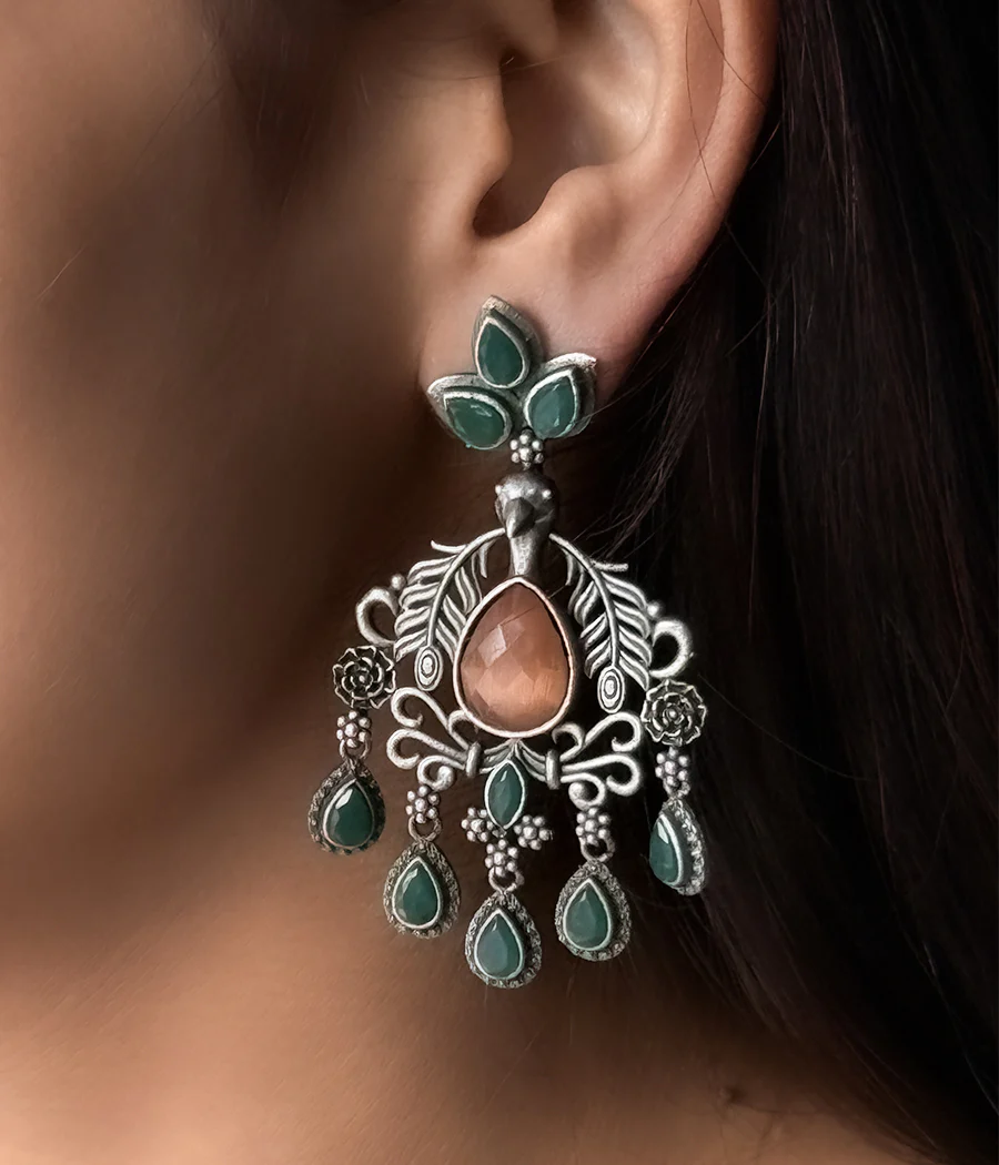PEACOCK JADE DANGLE EARRINGS - Image 4