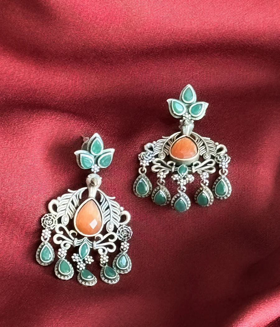 PEACOCK JADE DANGLE EARRINGS - Image 7