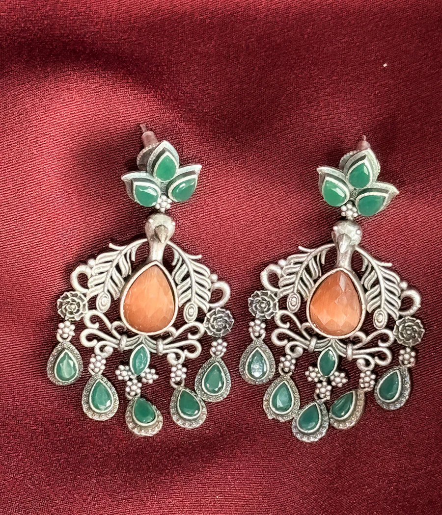 PEACOCK JADE DANGLE EARRINGS - Image 9