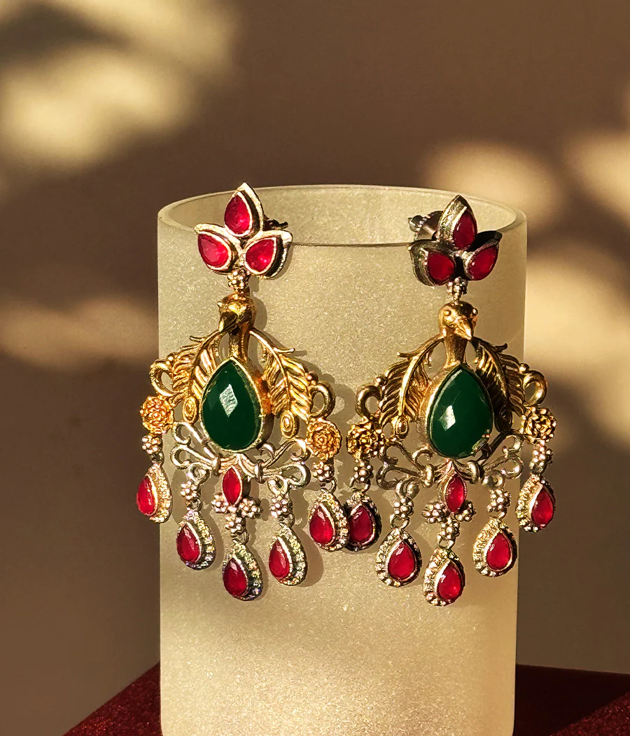 Peacock Jewel Dangle Earrings - Image 6