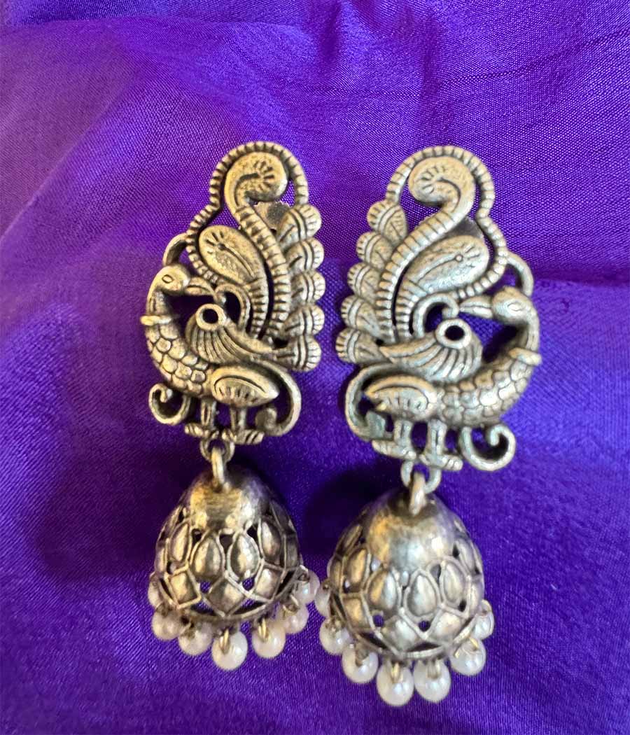 Peacock Serenity Pearl Jhumkas - Image 5
