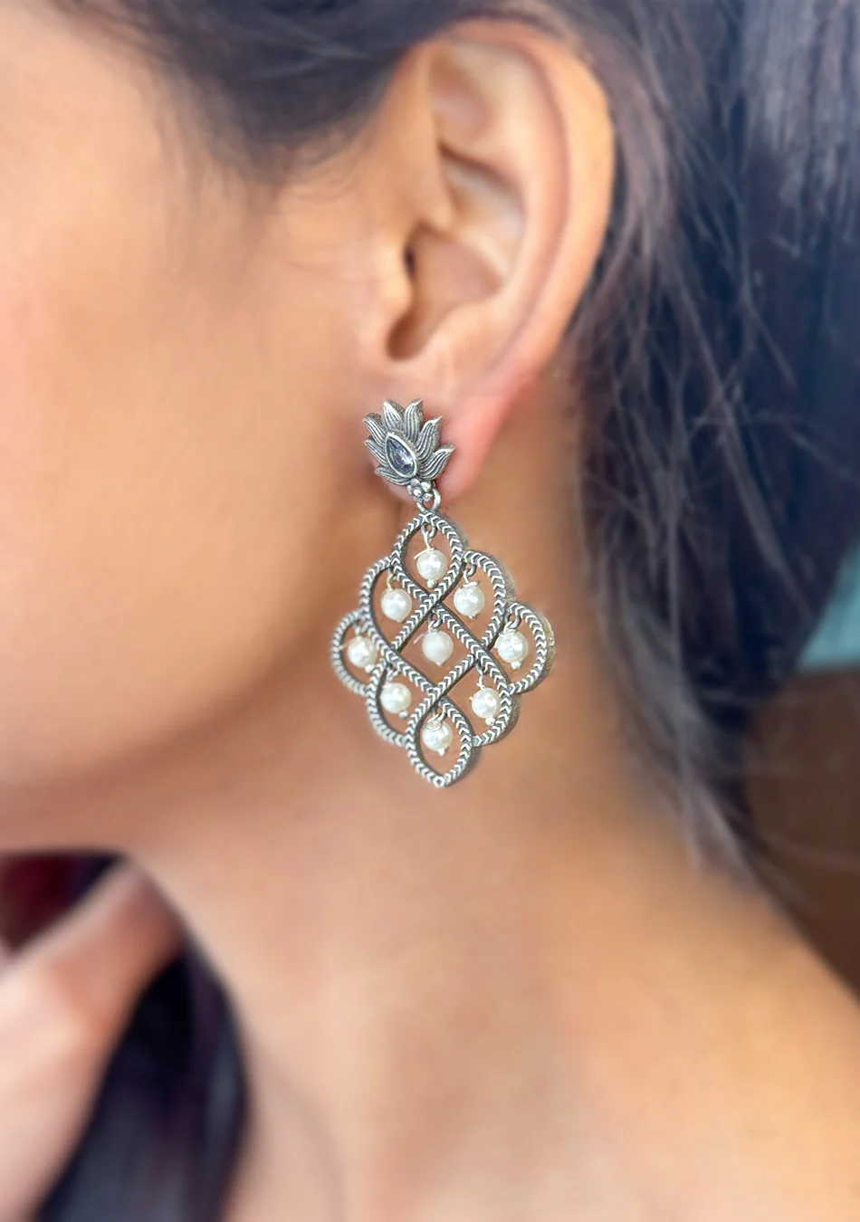 Pearl Woven Lotus Earrings - Image 2