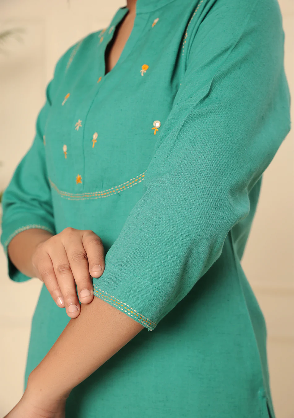 Persian Green Solid Cotton Kurta - Image 4