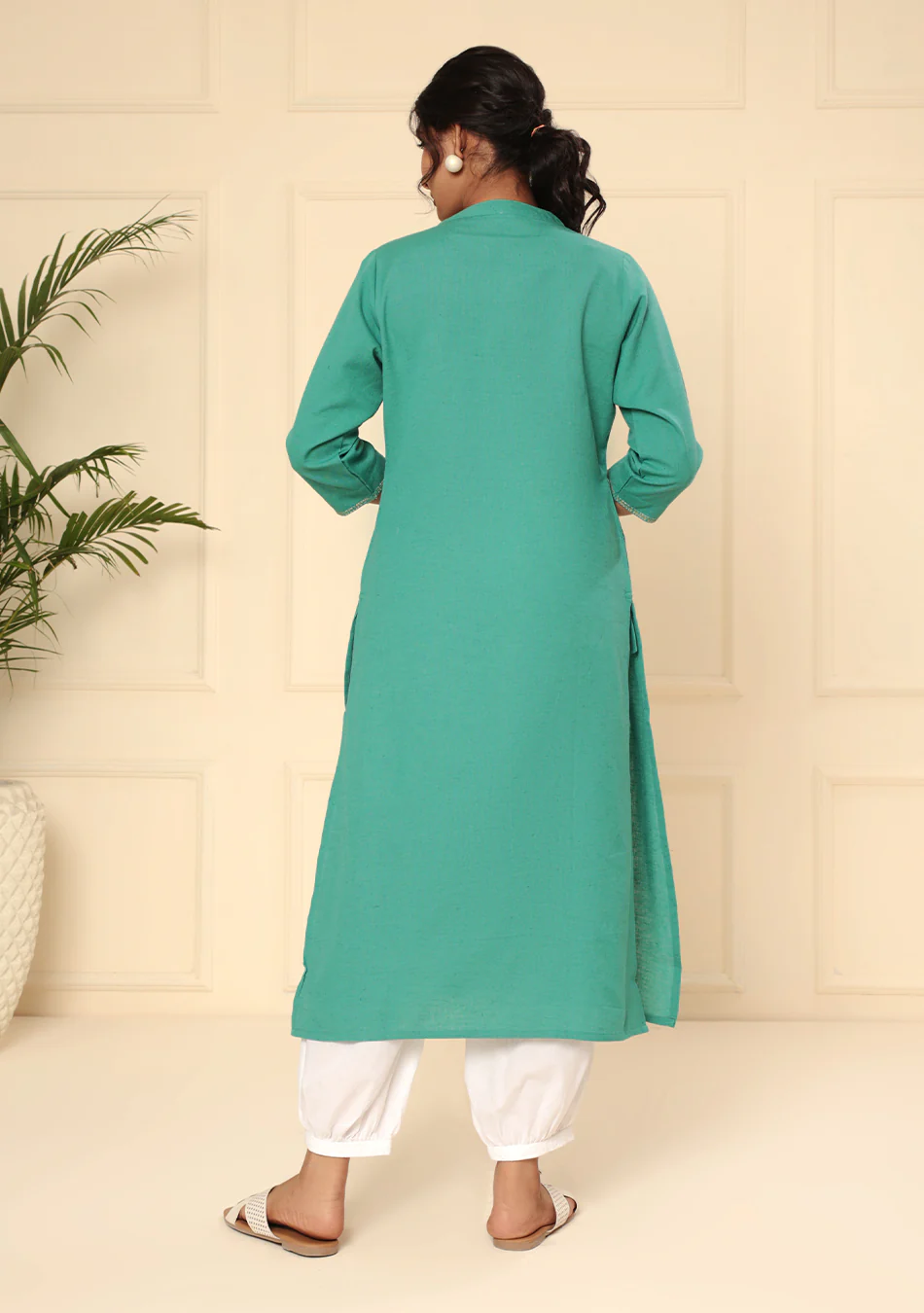Persian Green Solid Cotton Kurta - Image 5