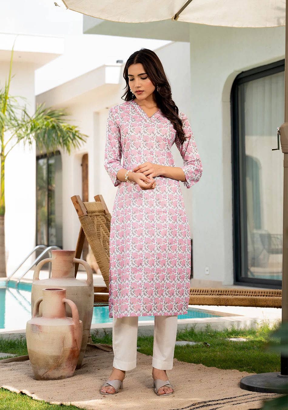 Pink Blossom Print Kurta - Image 5