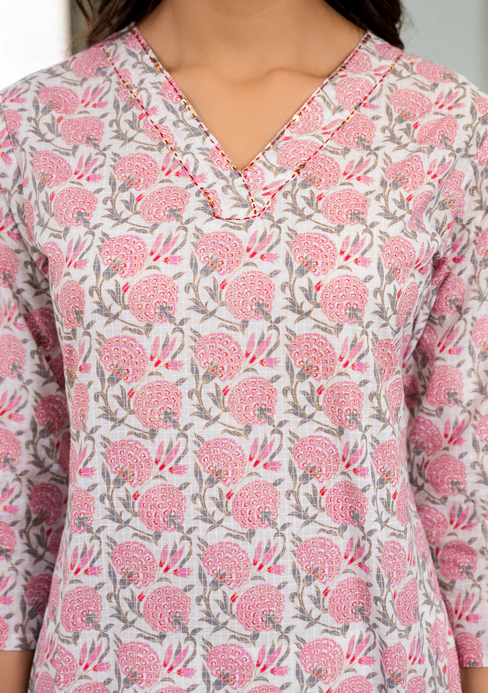 Pink Blossom Print Kurta - Image 7