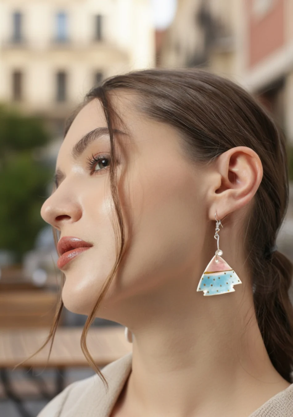 Pink-Blue Tree Earrings - Image 3