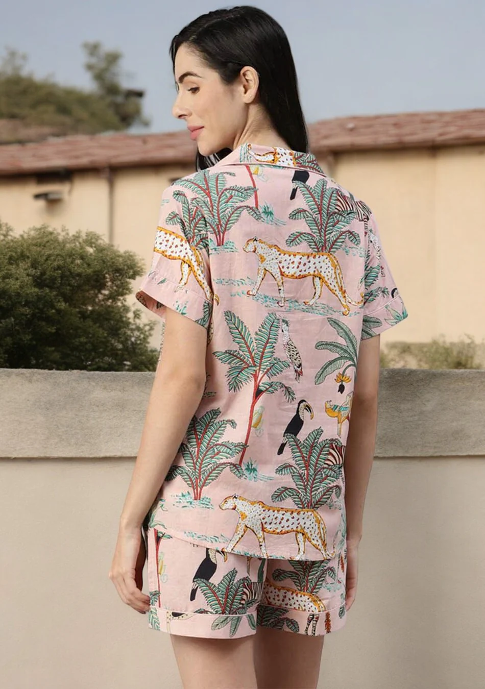 Pink Cotton Floral Print Night Suit - Image 3