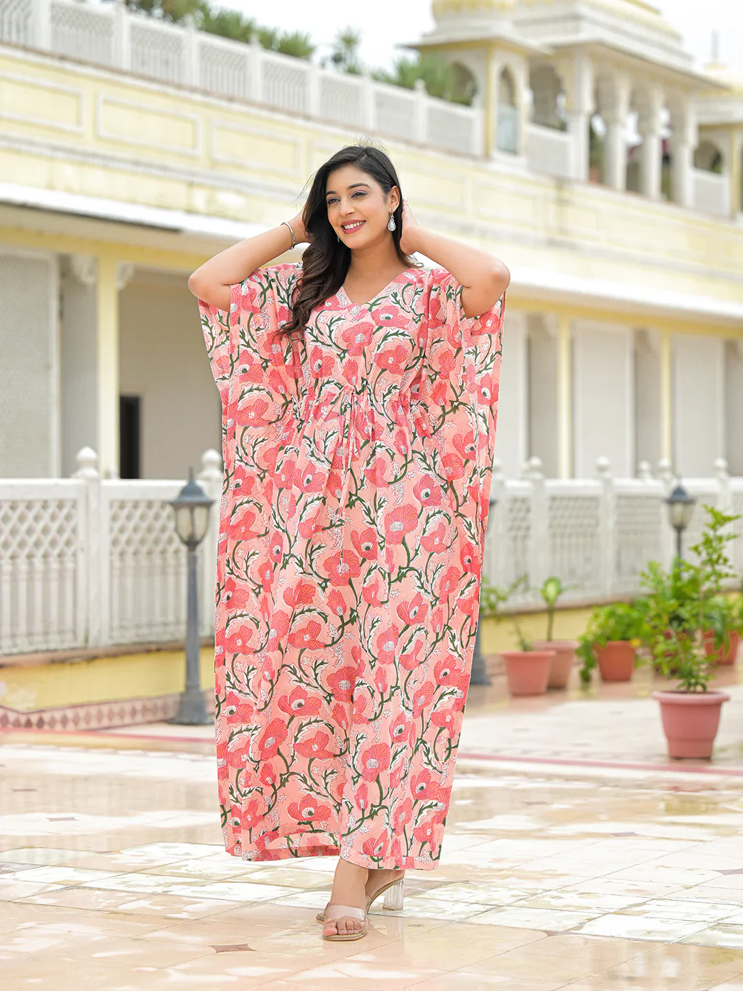 Aravalii Pink Cotton Kaftaan Dress - Image 2