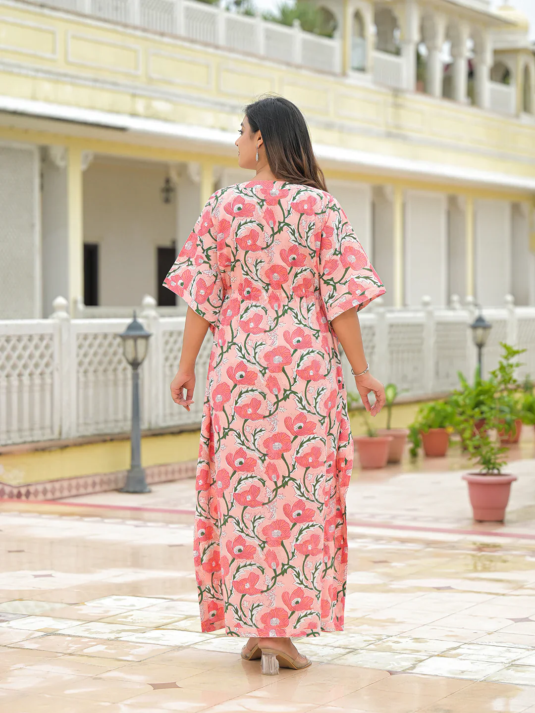 Aravalii Pink Cotton Kaftaan Dress - Image 3
