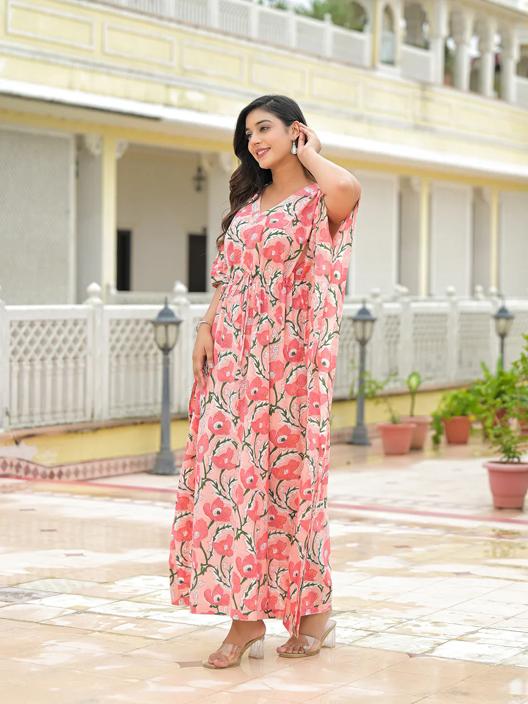 Aravalii Pink Cotton Kaftaan Dress - Image 4