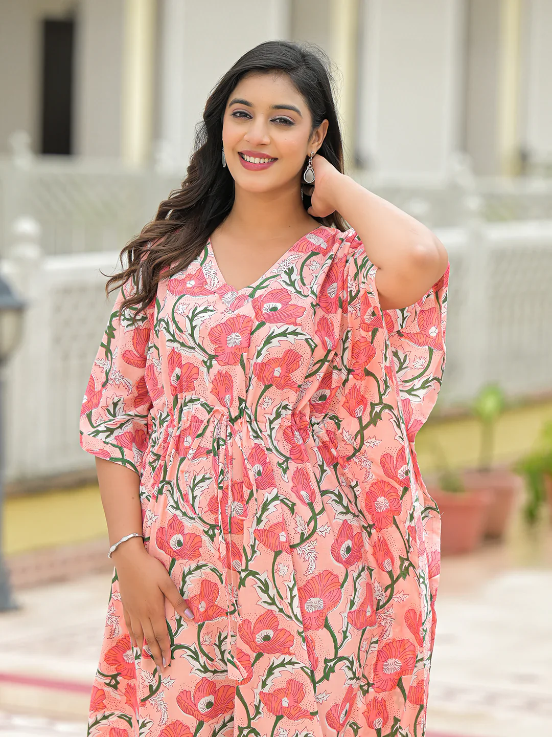 Aravalii Pink Cotton Kaftaan Dress - Image 7