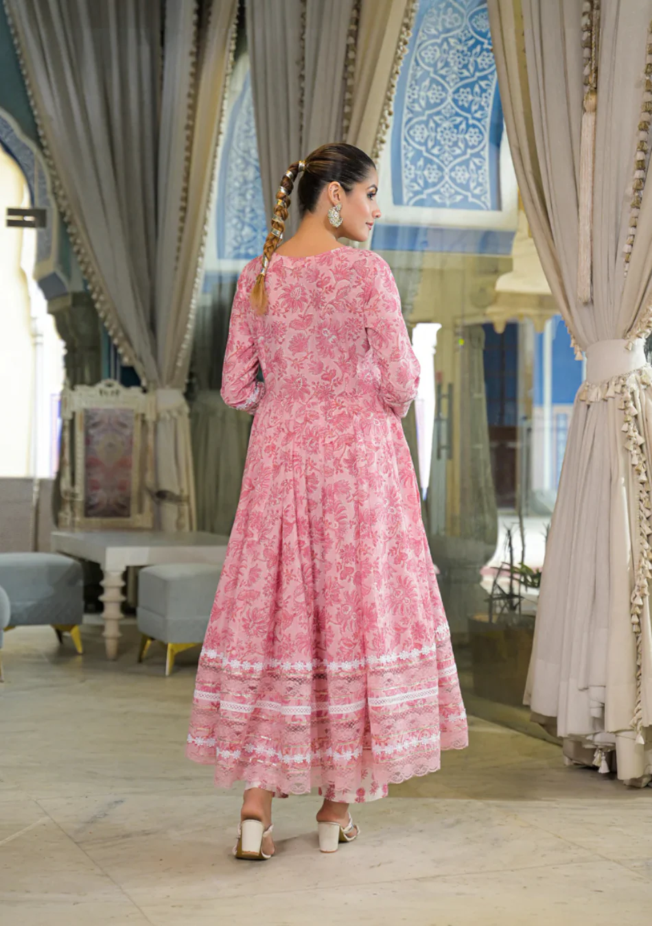 Pink Hand Block Cotton Anarkali Set - Image 2