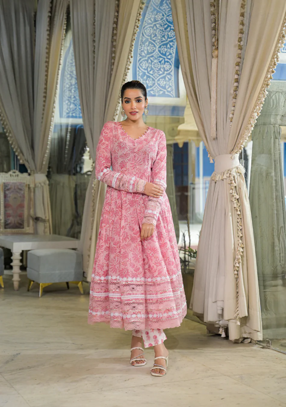 Pink Hand Block Cotton Anarkali Set - Image 3