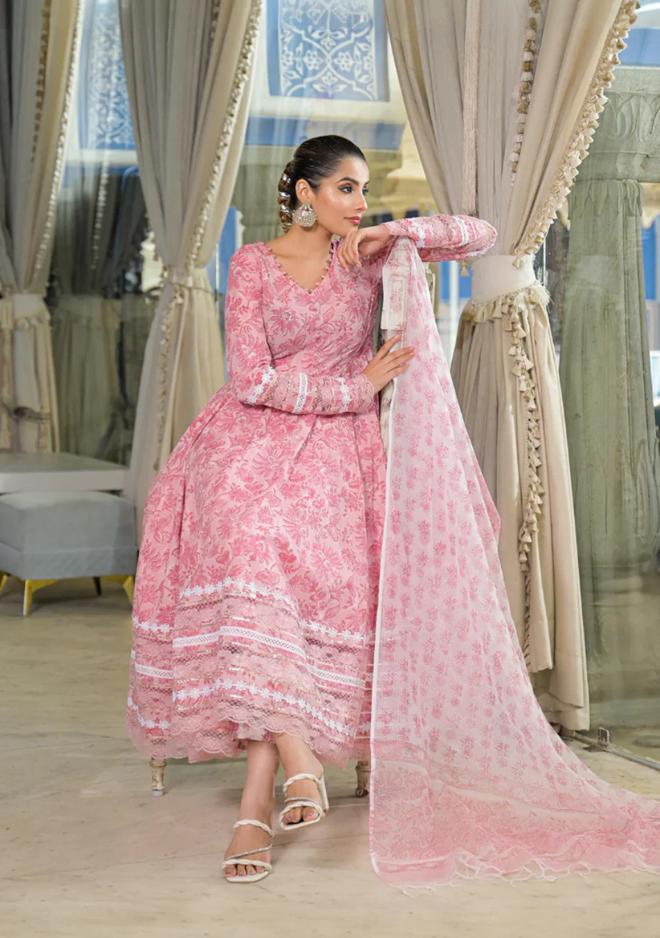 Pink Hand Block Cotton Anarkali Set - Image 6
