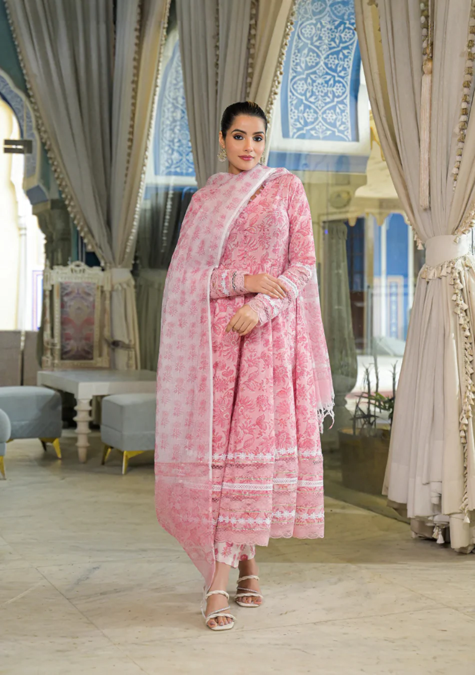 Pink Hand Block Cotton Anarkali Set - Image 7