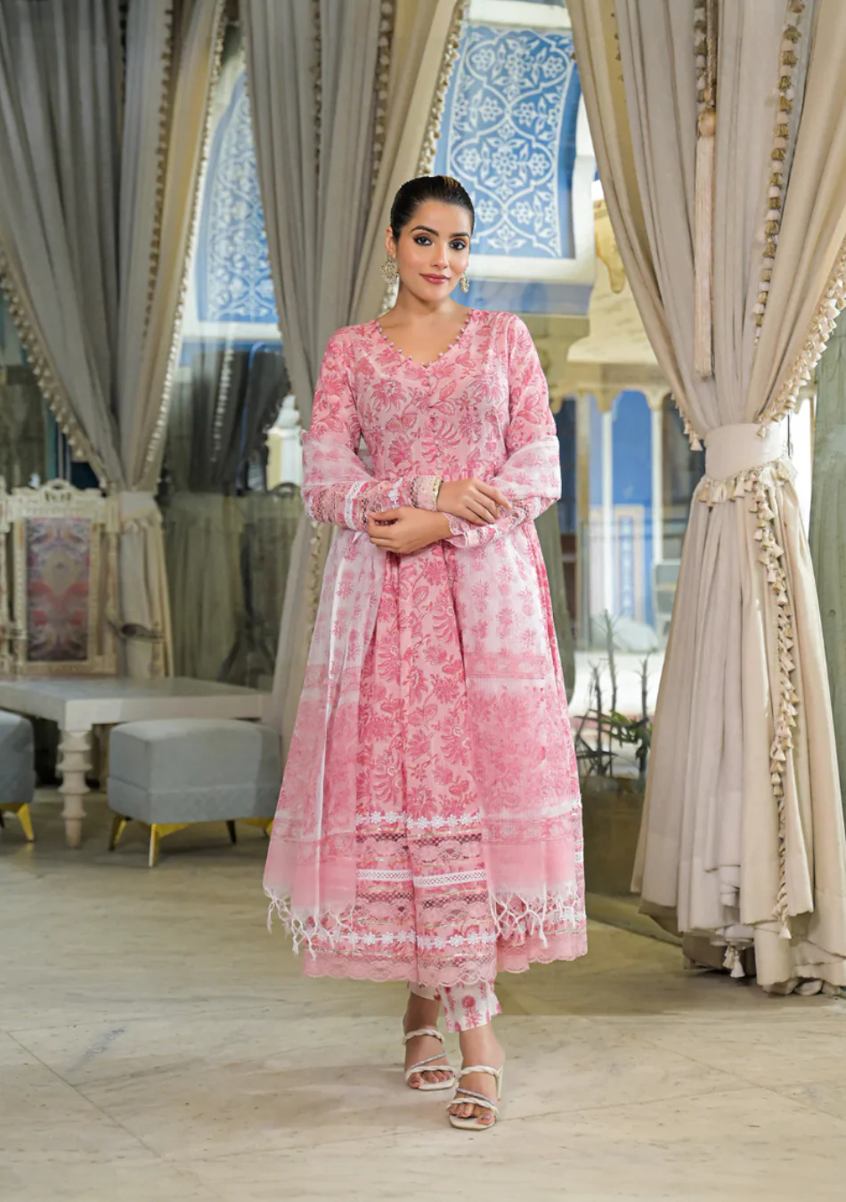 Pink Hand Block Cotton Anarkali Set - Image 8