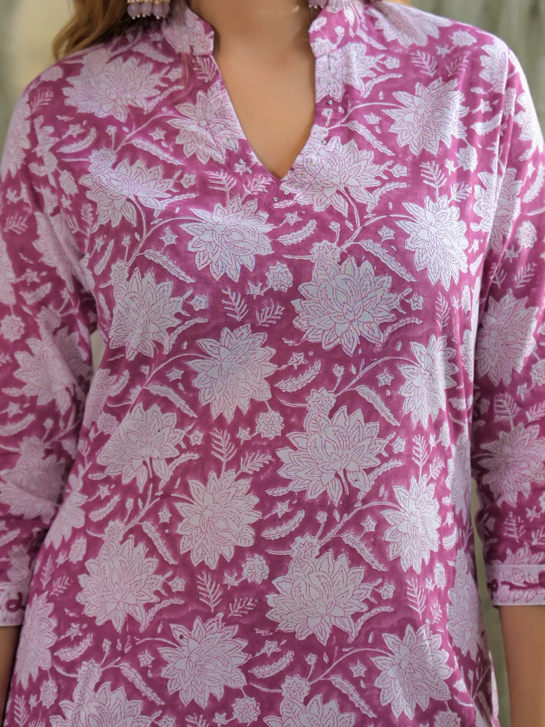 Pink Hand Block Cotton Straight Kurta Pant With Dupatta - Image 6