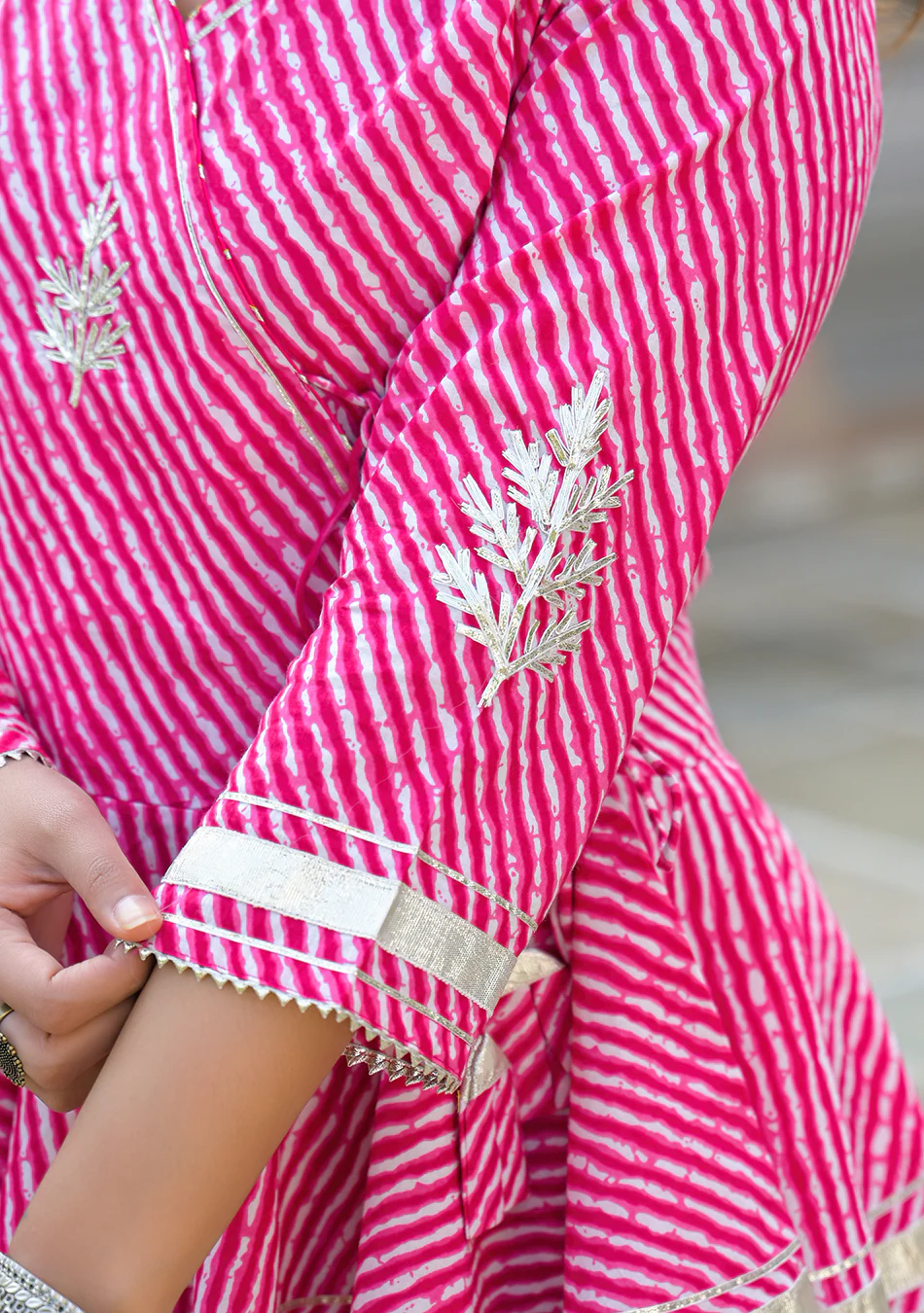 Aravalii Pink Lehriya Cotton Peplum Lehenga Set - Image 10