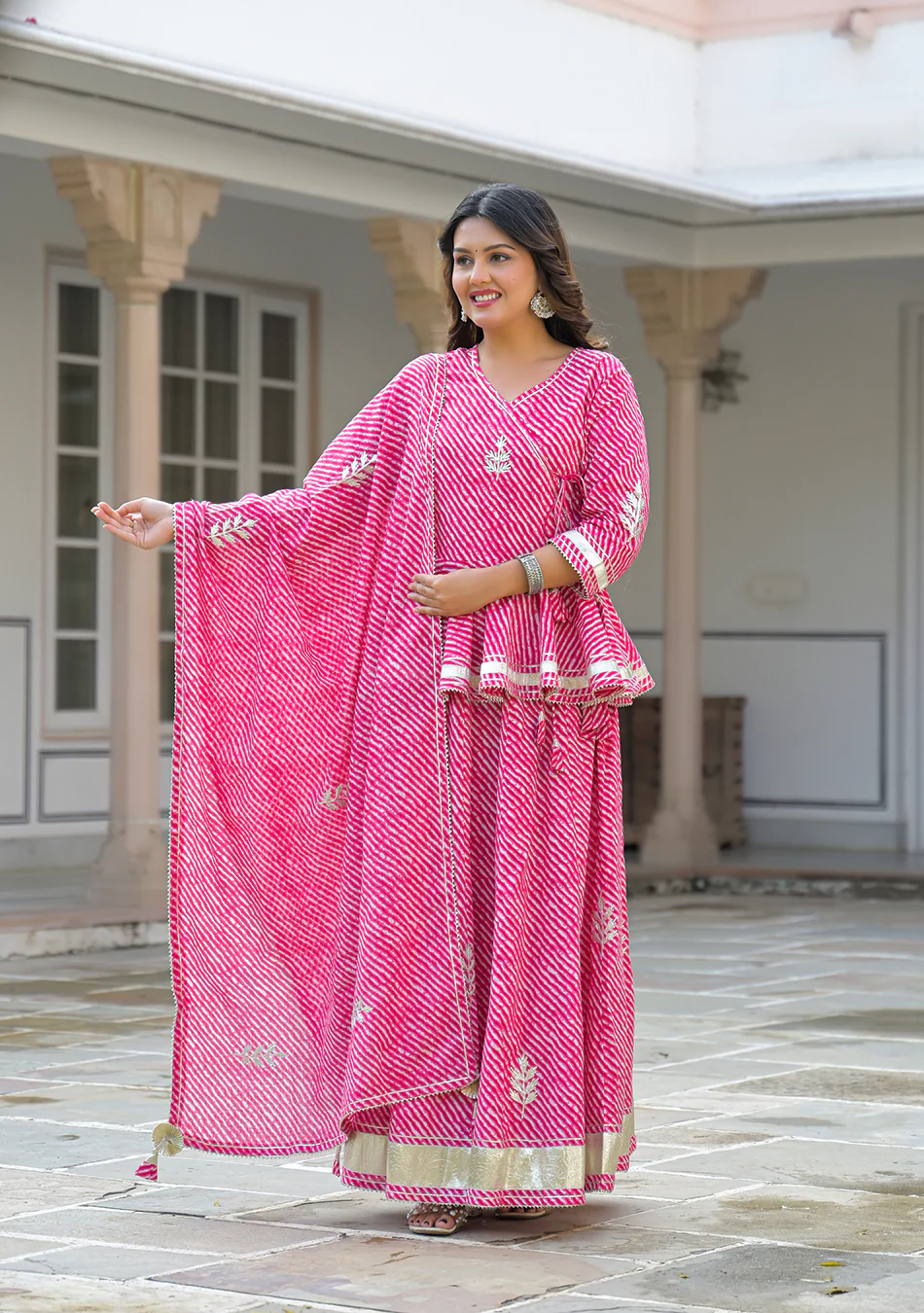 Aravalii Pink Lehriya Cotton Peplum Lehenga Set - Image 13