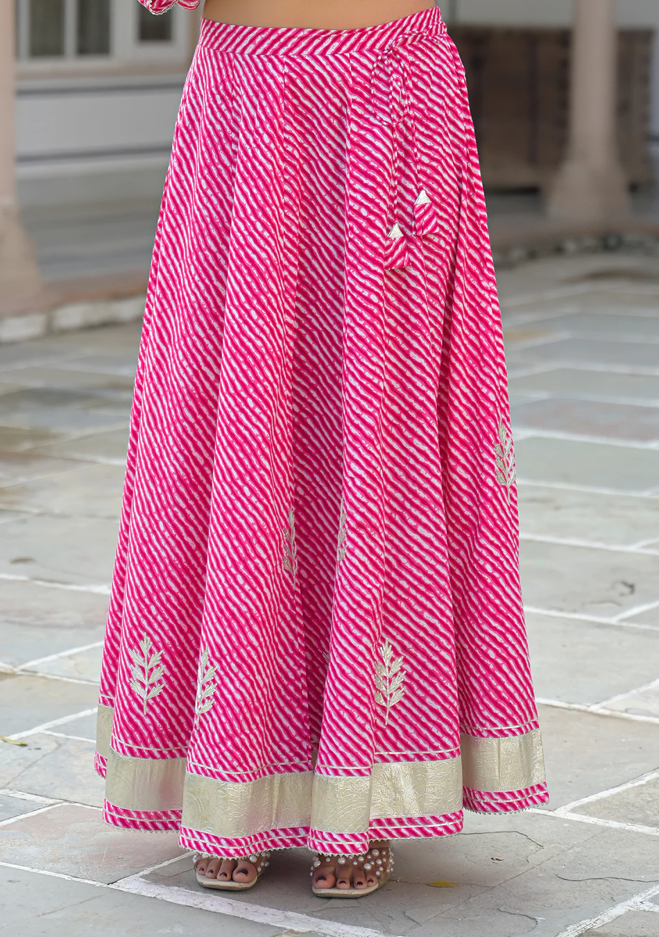 Aravalii Pink Lehriya Cotton Peplum Lehenga Set - Image 14
