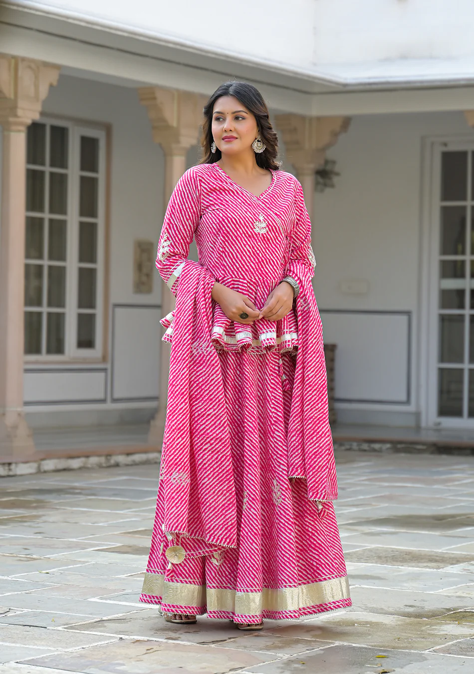 Aravalii Pink Lehriya Cotton Peplum Lehenga Set - Image 8
