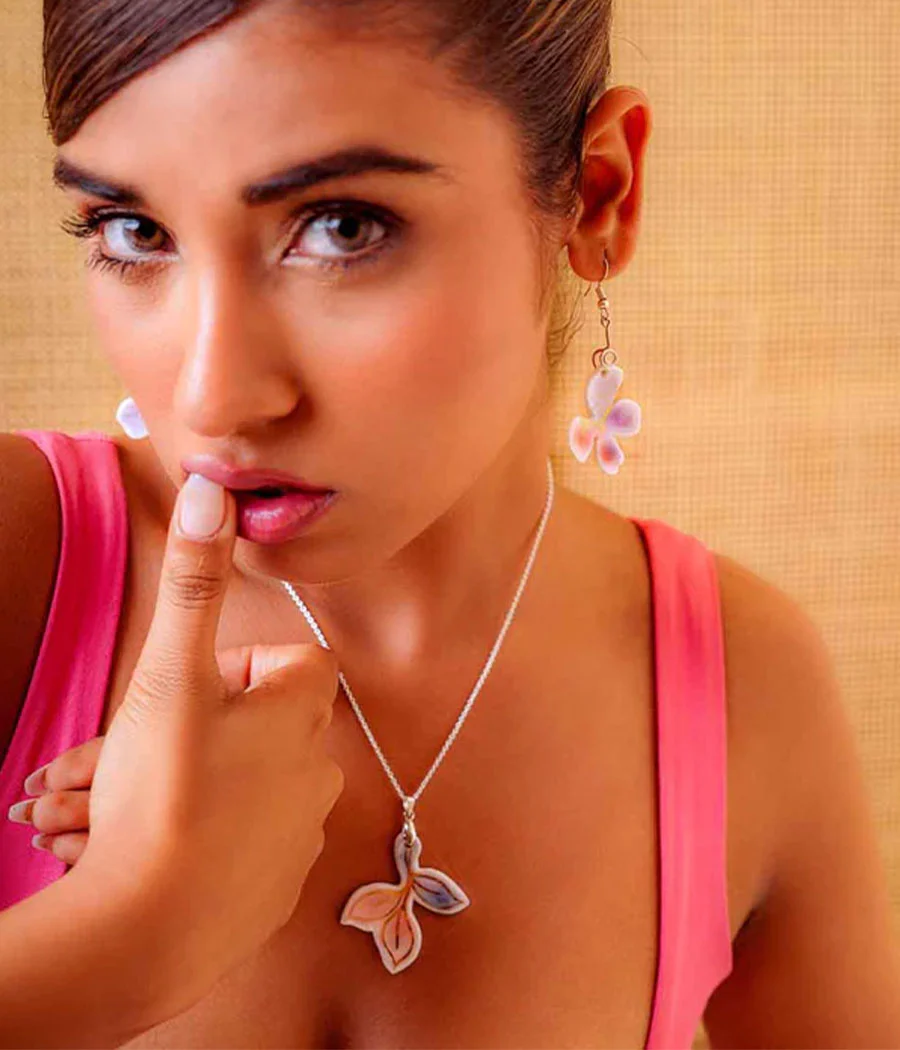 Pink Orange petal Earring and Pendant Set - Image 3