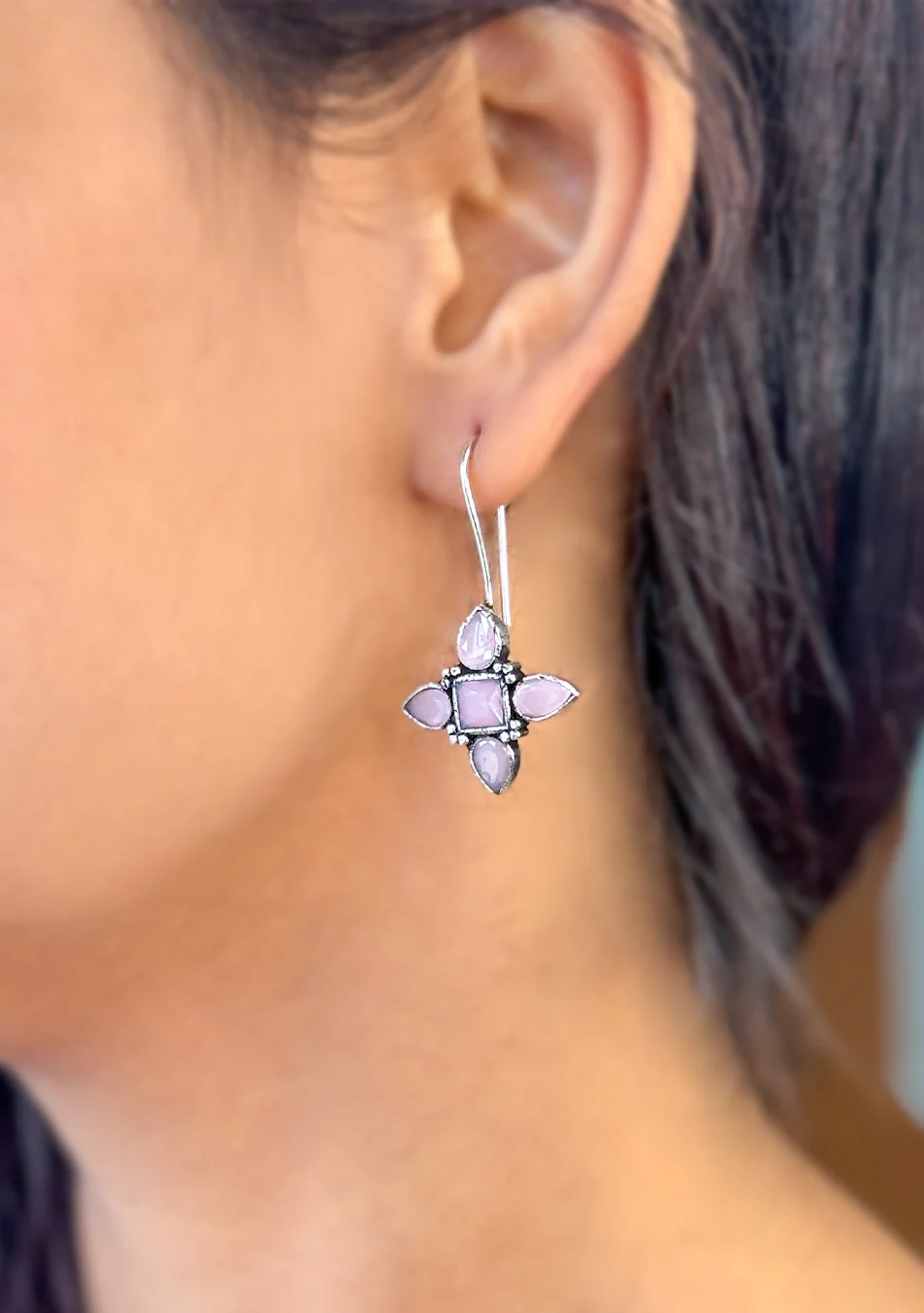Pink Petal Hook Earrings - Image 3