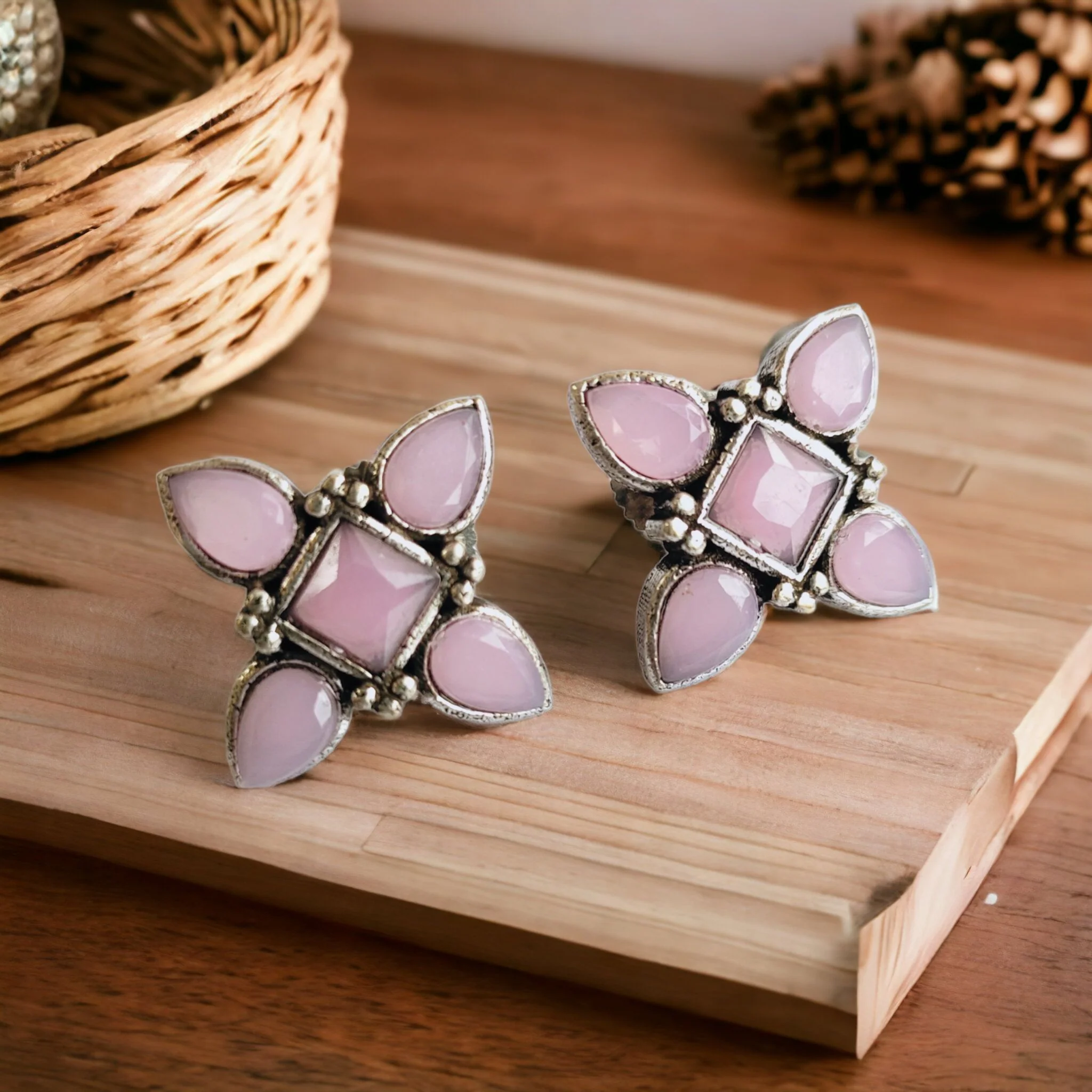 Pink Petal Stud Earrings - Image 3