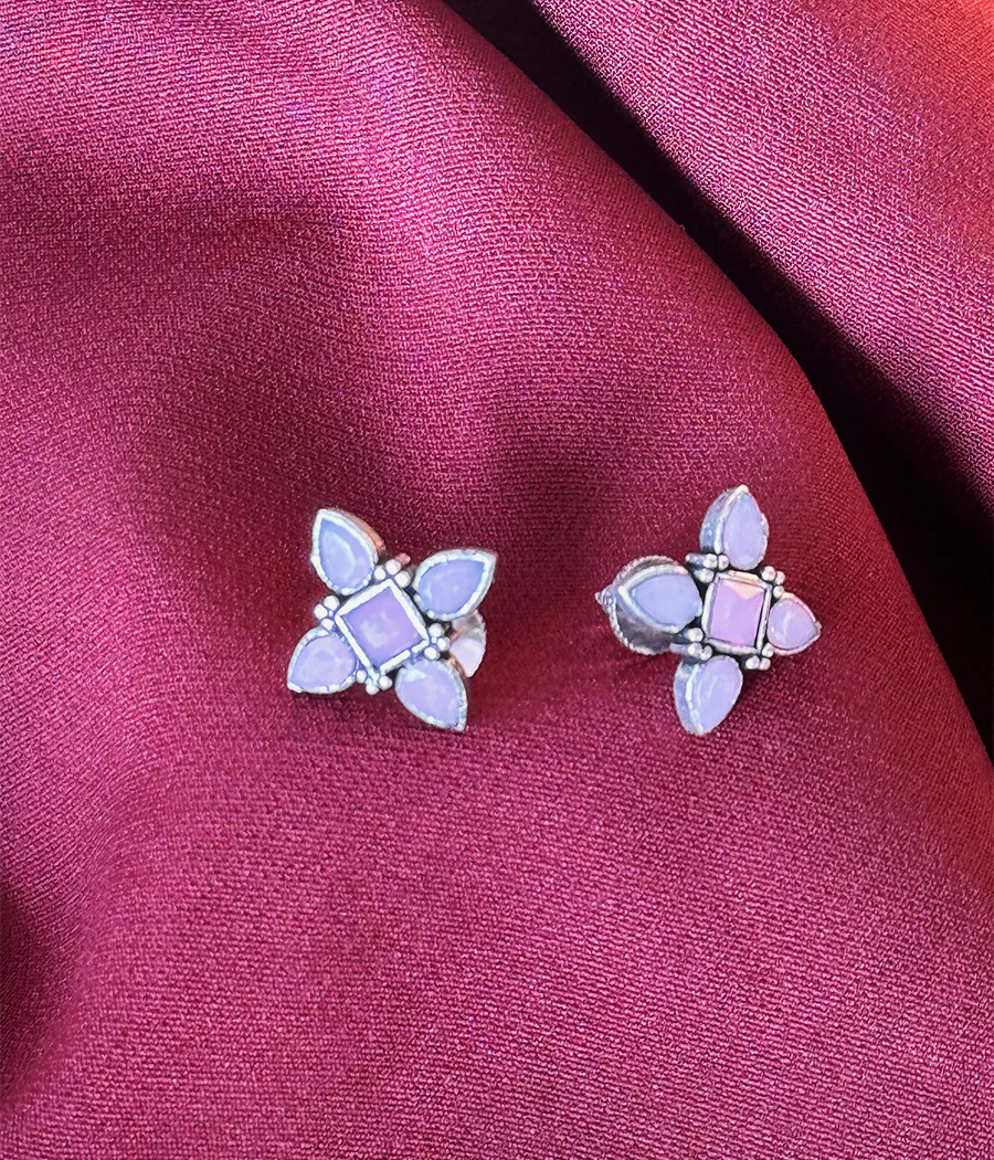 Pink Petal Stud Earrings - Image 4