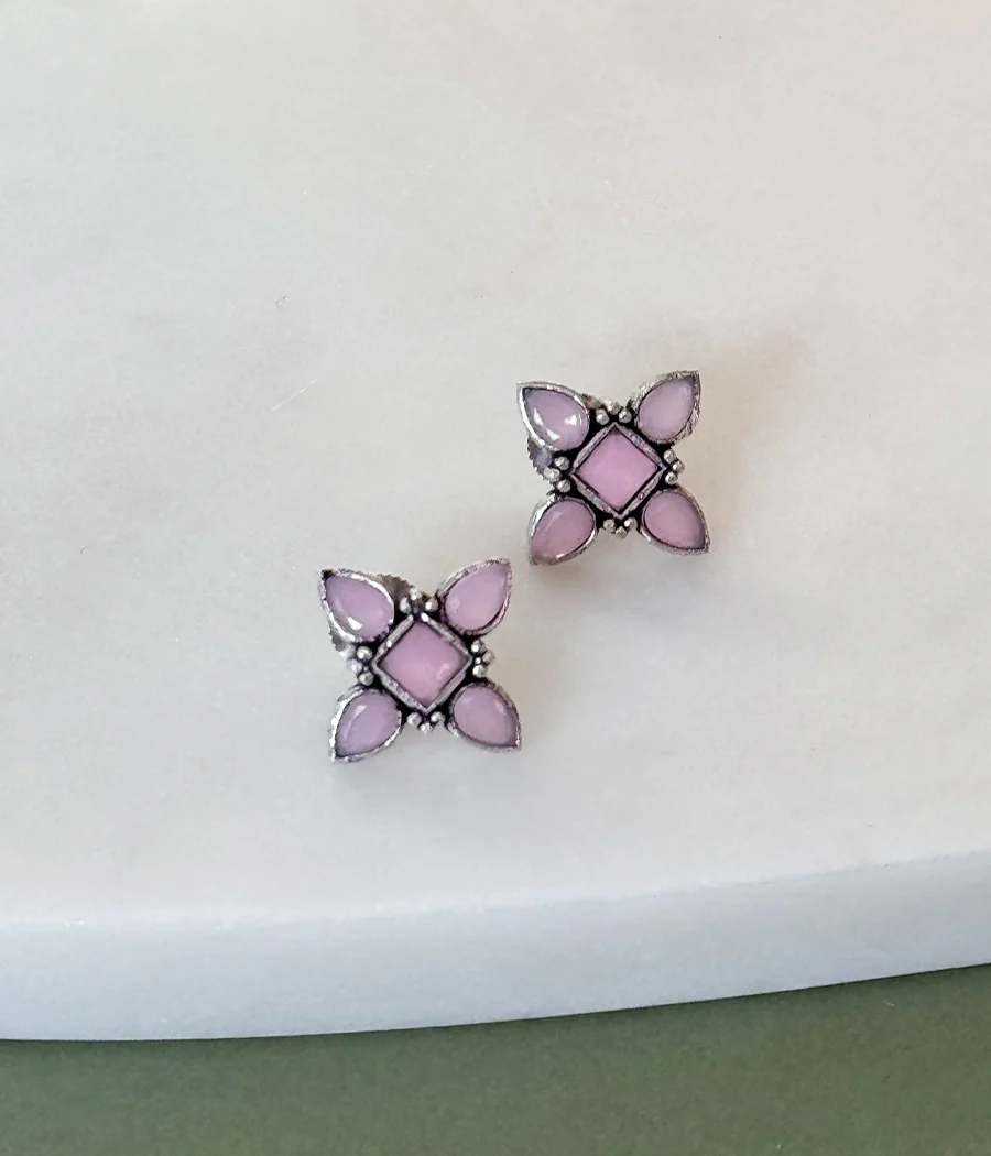 Pink Petal Stud Earrings - Image 6
