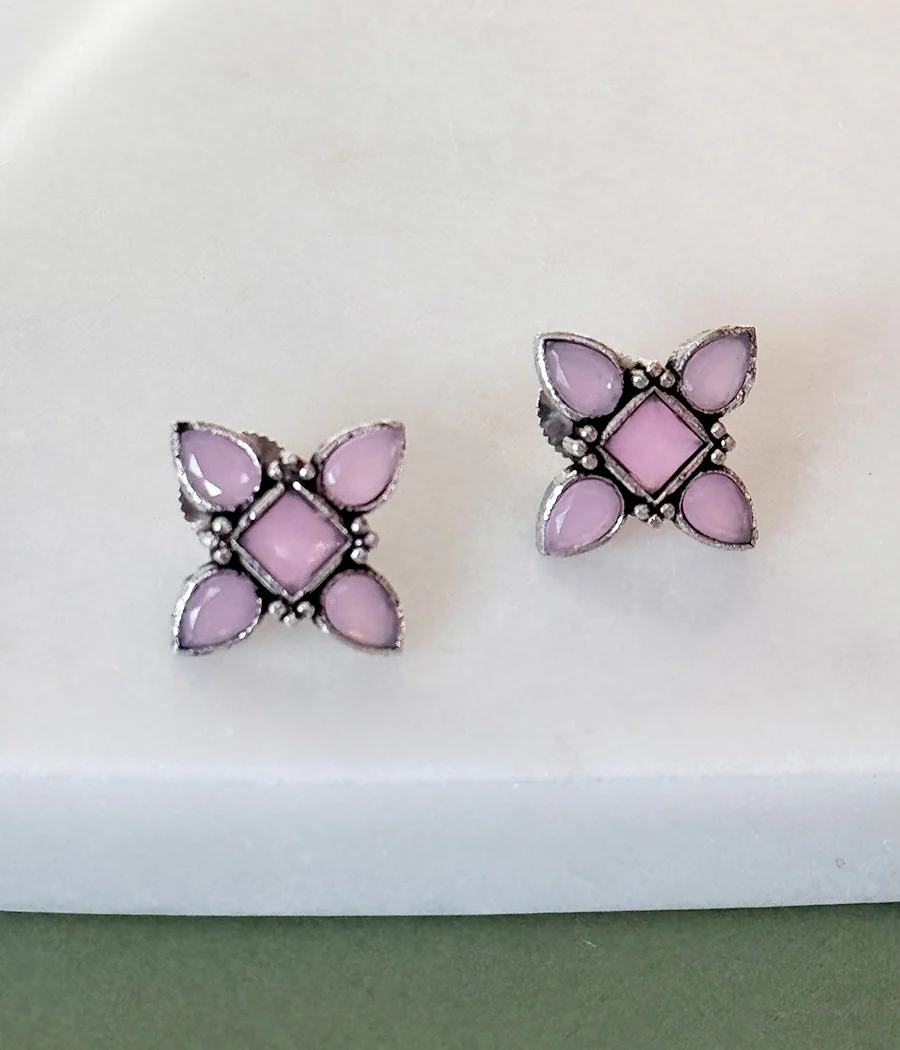 Pink Petal Stud Earrings - Image 7