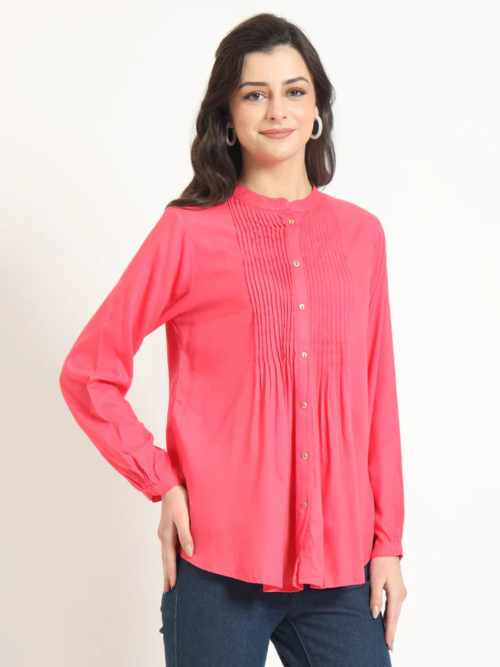 Dark Pink Solid Pintex Top - Image 3